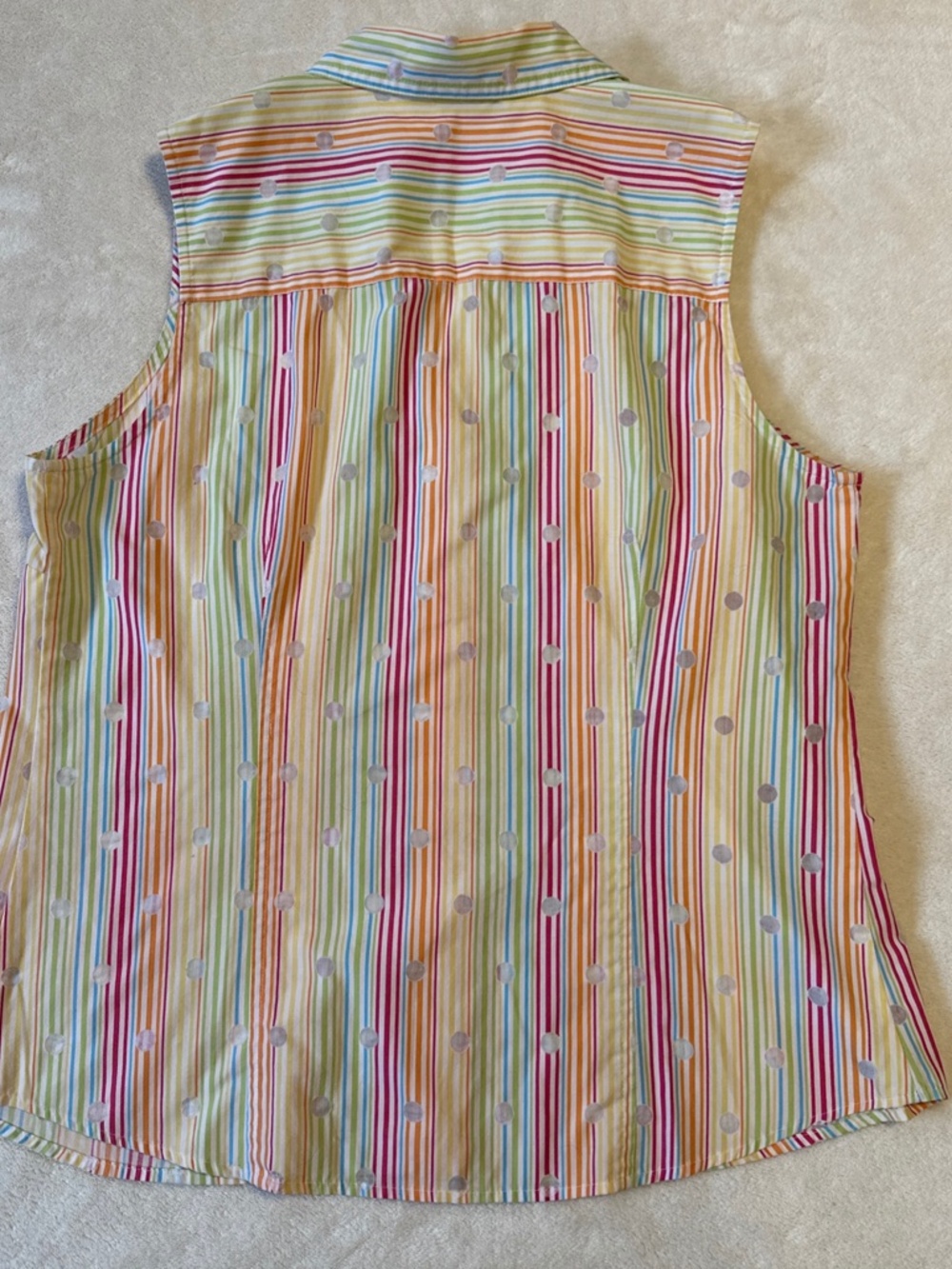 Vintage 90s Liz Claiborne Rainbow Stripe Sleeveless Blouse Medium Polka Dots - Picture 4 of 5